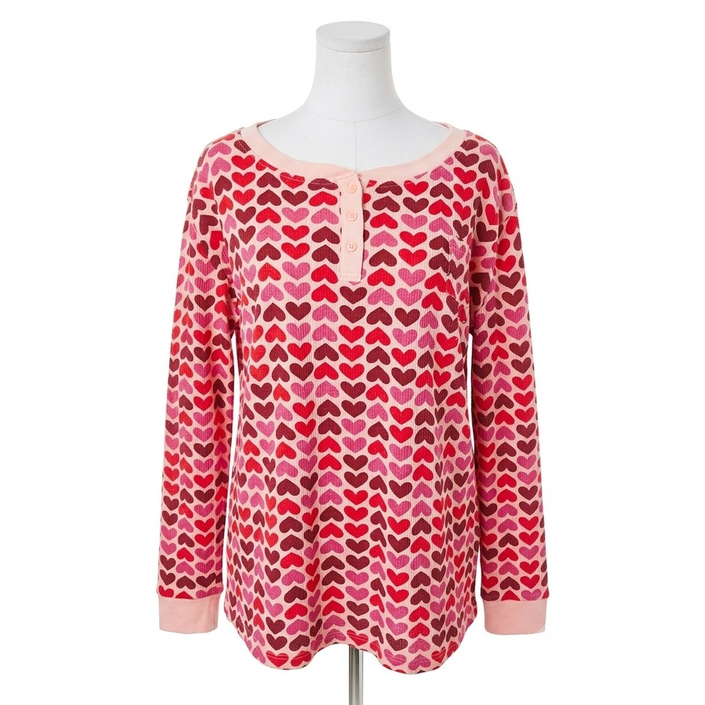 Serra Pink Red Hearts Thermal Top Size XL